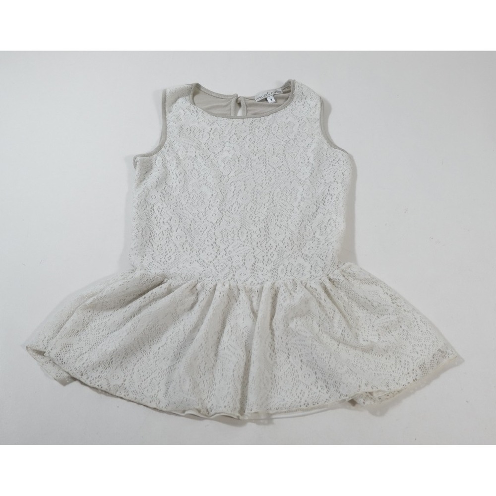 Moa Moa Peplum Top Womens Juniors M White Grey Lace Sleeveless  Keyhole Back